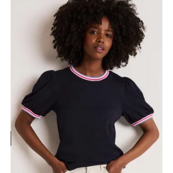 Boden Rib Trim Blouson Knit Top Women's Size 4 Navy Semi-Fitted Casual - Picture 1 of 8